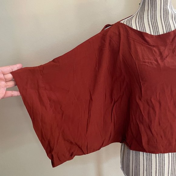 Forever 21 Boho Bat Wing Cold Shoulder Sleeves Rust Cropped Top Blouse Size M - Picture 3 of 12